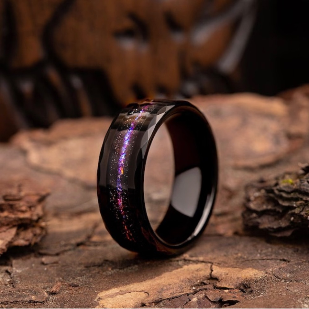 Orion Nebula wedding band, Meteorite ring size 7